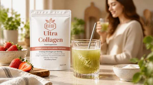 BHF Ultra Collagen Puts 5000mg of Marine Collagen Into a Strawberry Daily Scoop
